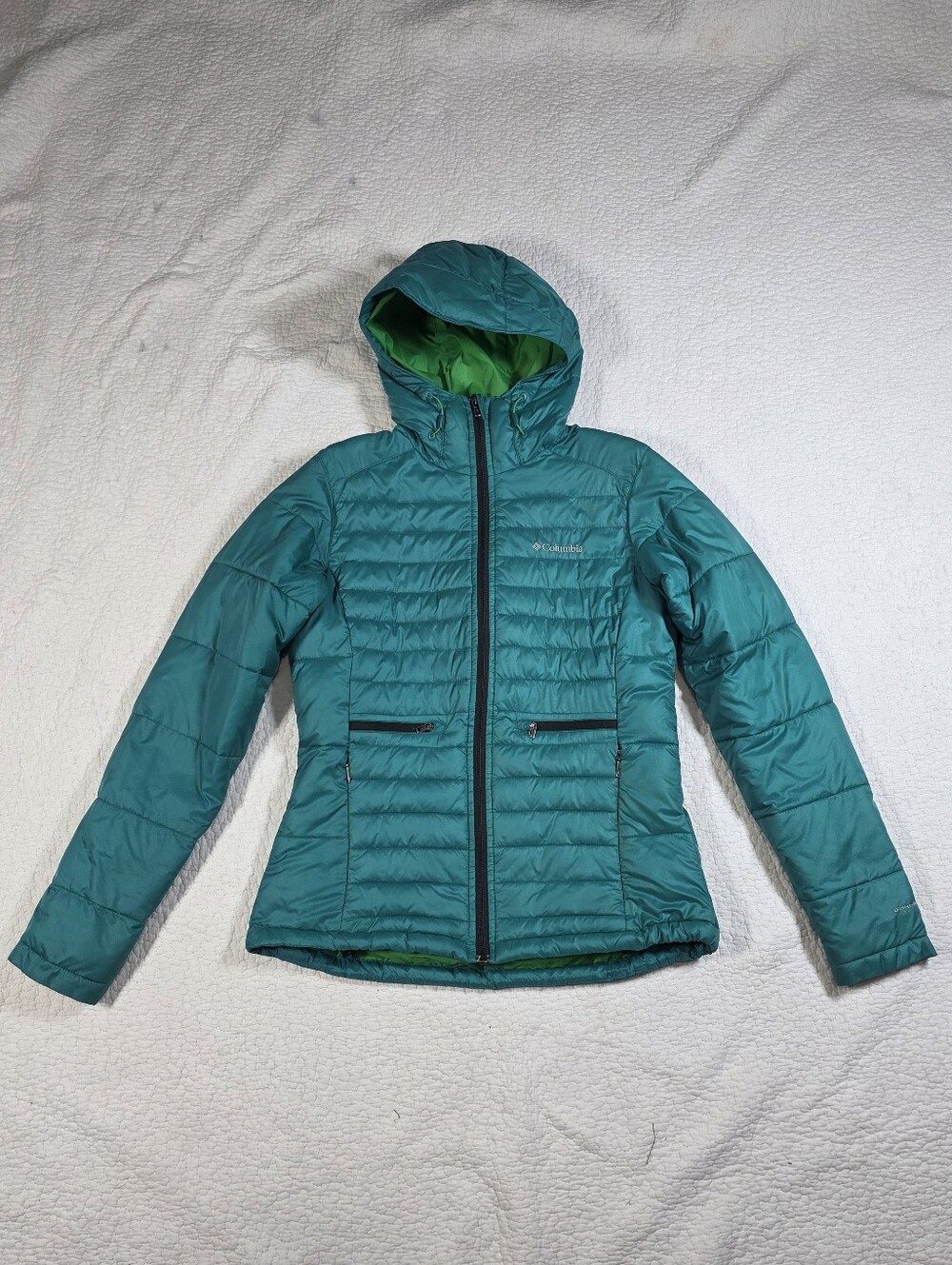 Columbia Hooded Powder Pillow Puff Teal And Green Jacket